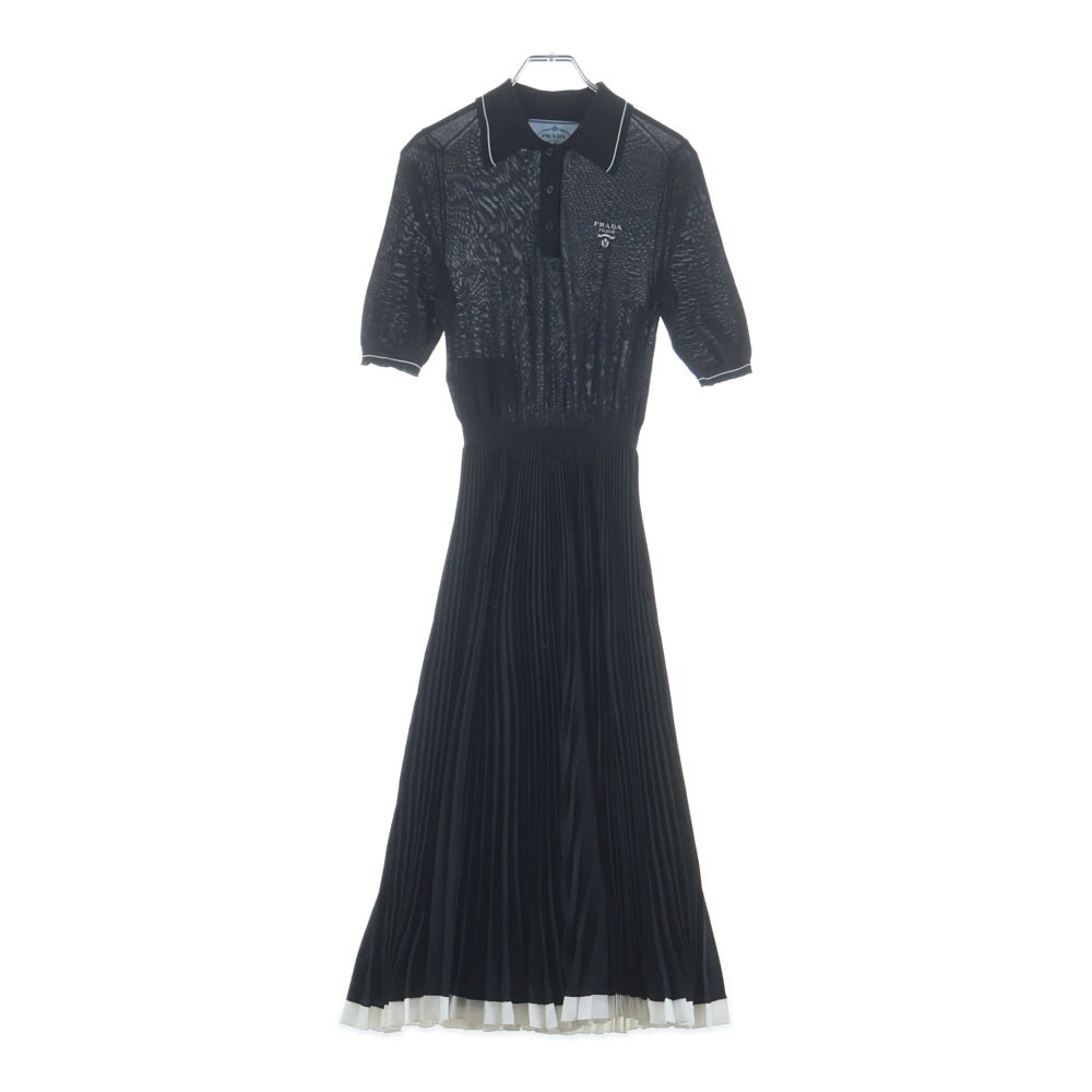 PRADA(プラダ) ニット切替ポロ 半袖シャツ ワンピース レディース ブラック P3B06M S201 10FT