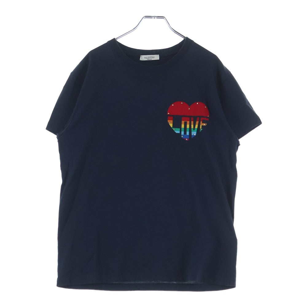 VALENTINO(ヴァレンティノ) スタッズハートグラフィック半袖Tシャツ カットソー ネイビー QV3MG13H3LE