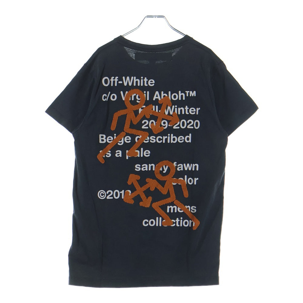 OFF-WHITE(オフホワイト) ヴィンテージ加工 グラフィック刺繍 クルーネック半袖Tシャツ カットソー ブラック OMAA027F19185004