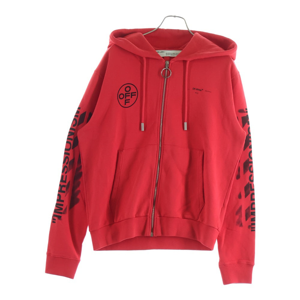 OFF-WHITE(オフホワイト) DIAG STENCIL ZIPPED HOODIE ダイアグ ステンシル ジップアップパーカー フーディー レッド OMBE001R19003015