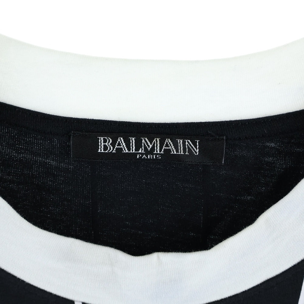 BALMAIN(バルマン) ロゴストライプ ラグランベースボール 半袖Tシャツ カットソー ブラック W8H8171I273