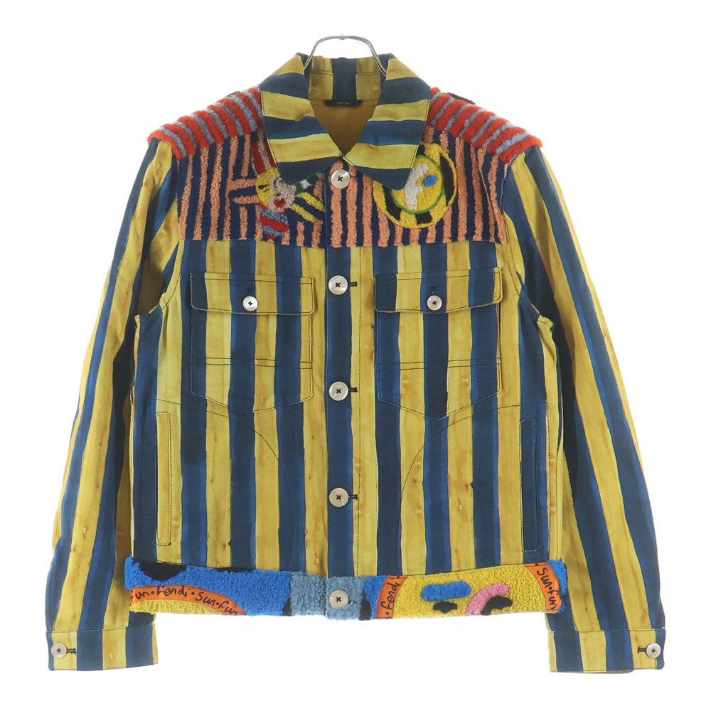 FENDI(フェンディ) Patterned Denim Jacket マルチパターンペカンストライプデニムジャケット マルチカラー FW0854