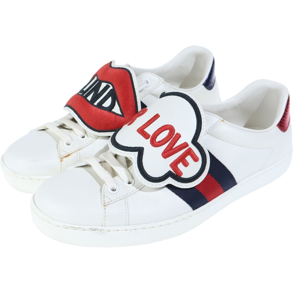 GUCCI(グッチ) BLIND FOR LOVE レザーローカットスニーカー ホワイト/レッド 470012