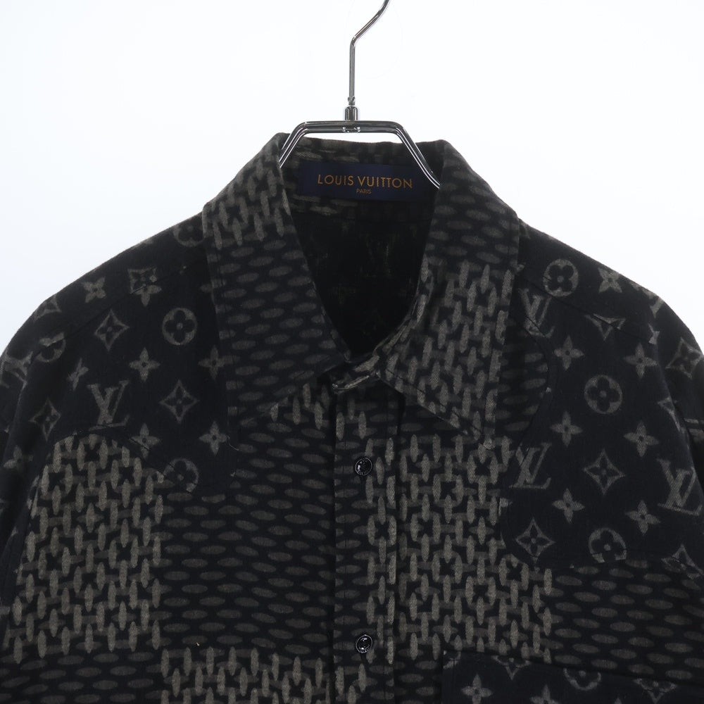 LOUIS VUITTON(ルイヴィトン) 20AW ×NIGO モノグラム ウェーブジャイアント ダミエ フランネル 長袖シャツ ブラック RM202M VJI HJS02W