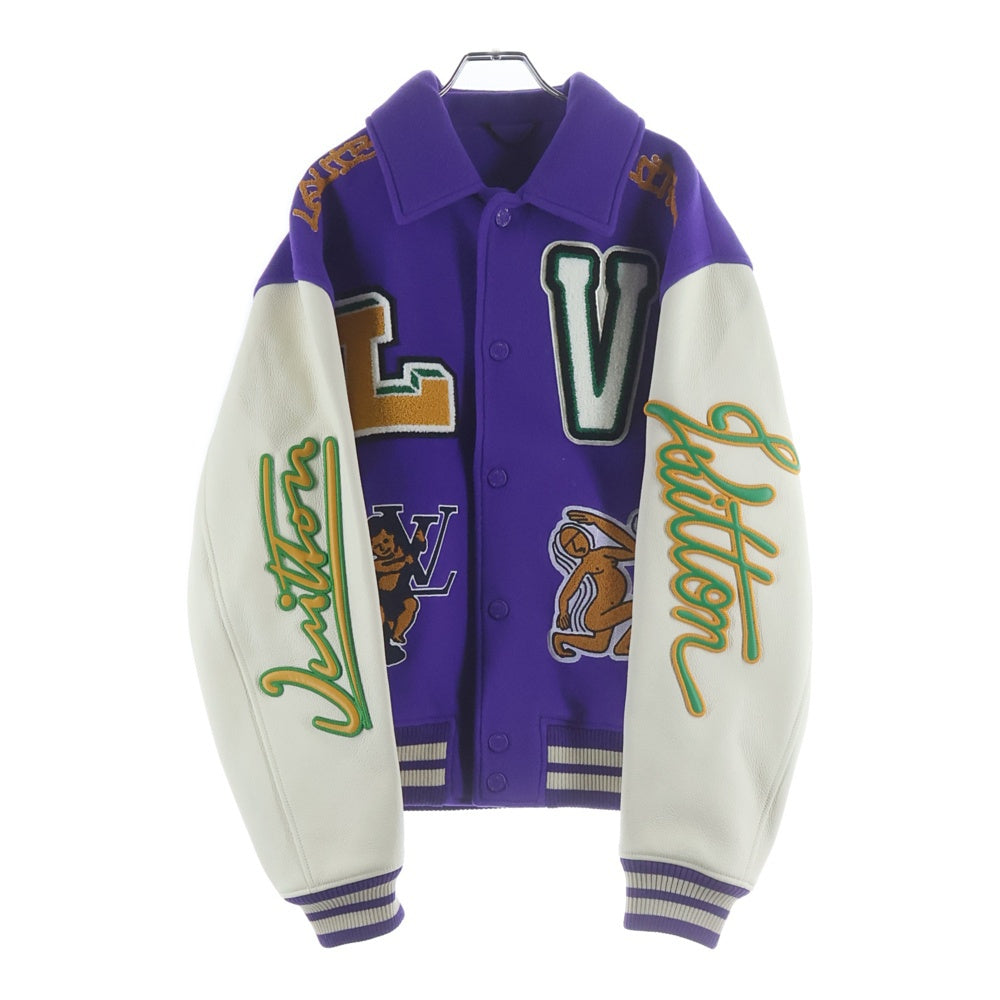 LOUIS VUITTON(ルイヴィトン) 22AW Multi Pached Mix Leather Varsity Blouson マルチパッチミックスレザーバーシティブルゾン ジャケット スタジャン ブルー/ホワイト RM222 MJY HNL90E