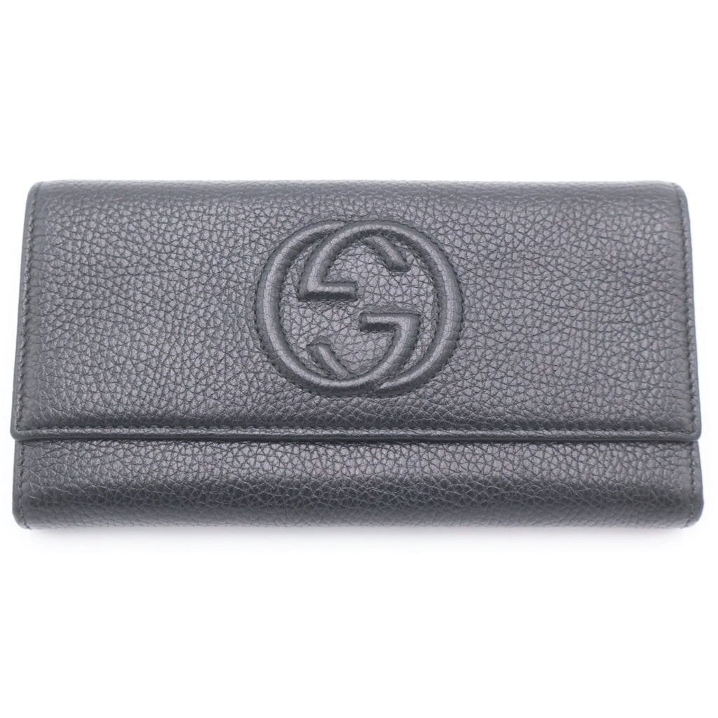 GUCCI(グッチ) インターロッキング G レザーロングウォレット 長財布 ブラック レディース
