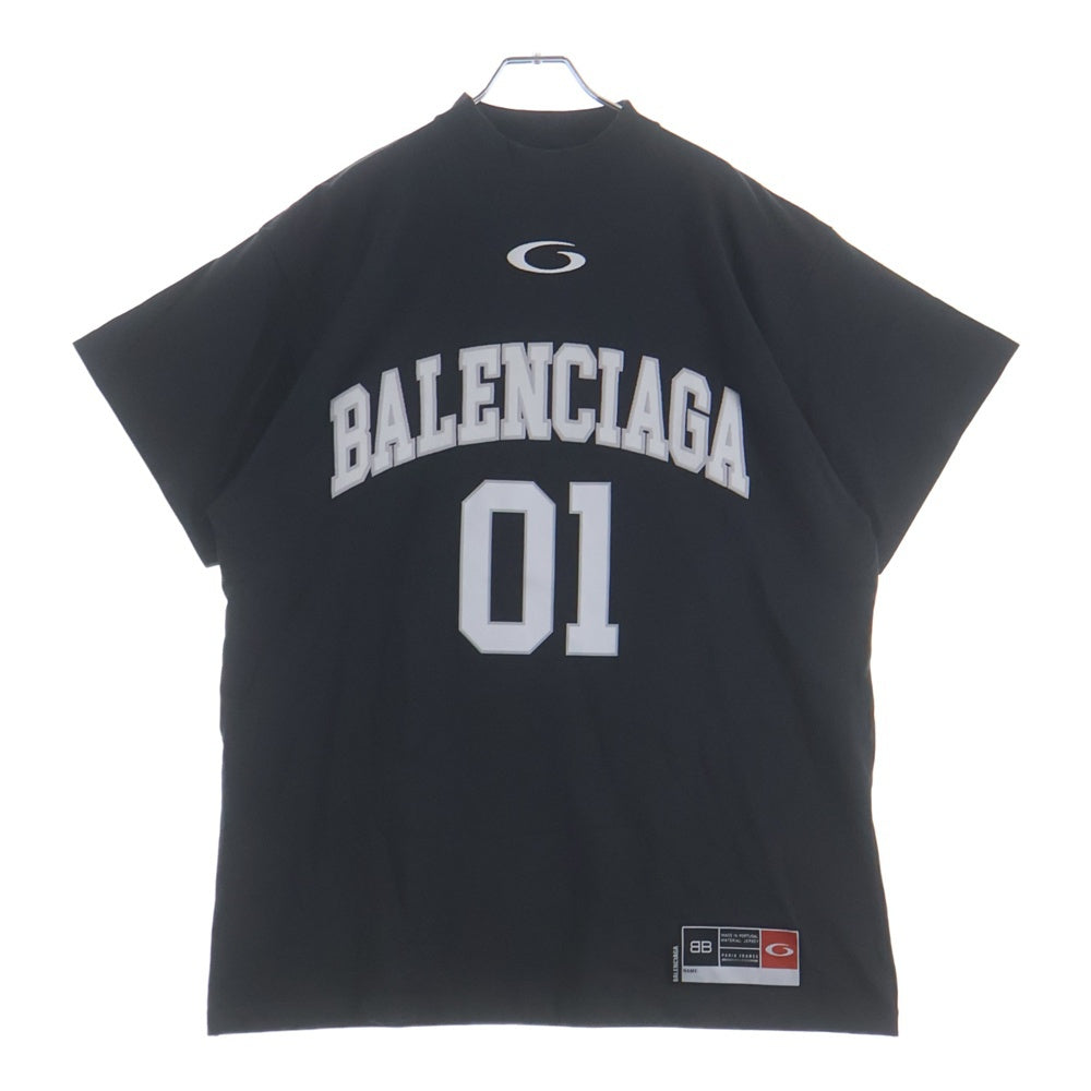 BALENCIAGA(バレンシアガ) 25SS BASKETBALL SERIES バスケットシリーズ ロゴ刺繍デザイン クルーネック半袖Tシャツ カットソー ブラック 787349 TRVW9