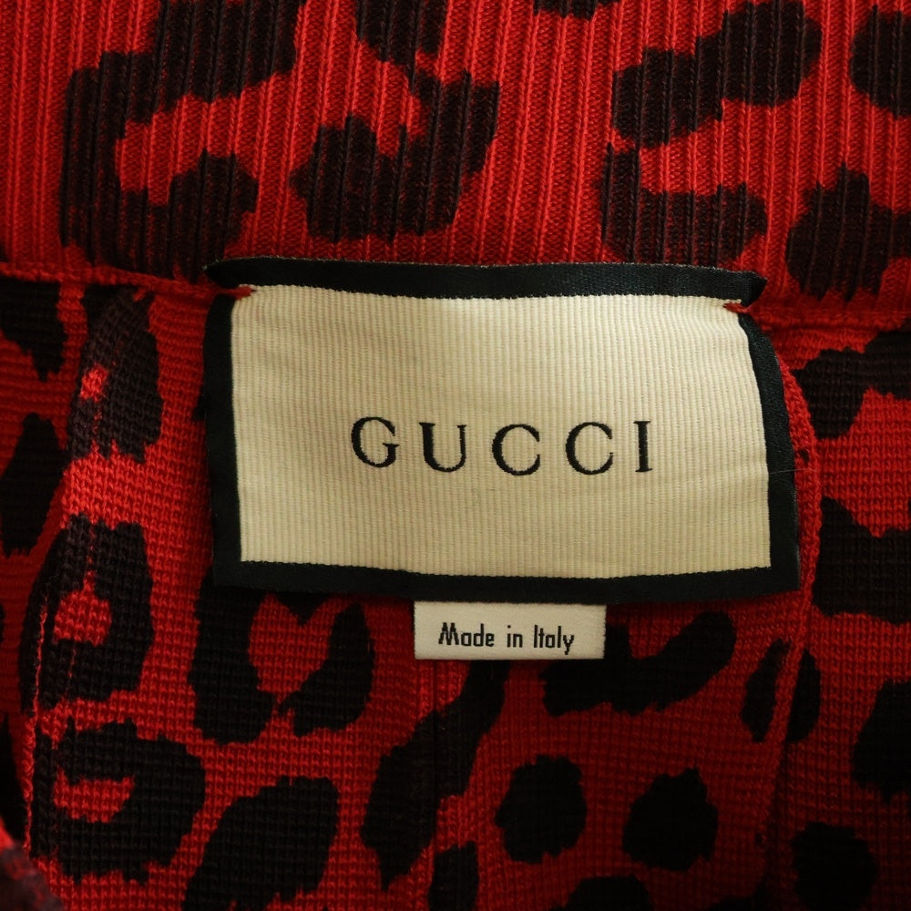 GUCCI(グッチ) Leopard Print Silk Skirt レオパード プリント シルク スカート レディース レッド 566310 XKAN3
