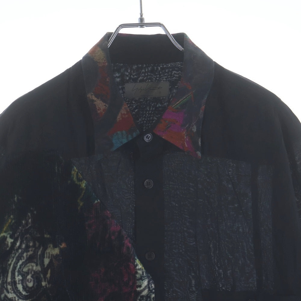 Yohji Yamamoto POUR HOMME(ヨウジヤマモト プールオム) 柄衿パッチワーク付き長袖シャツ HZ-B60-212 ブラック