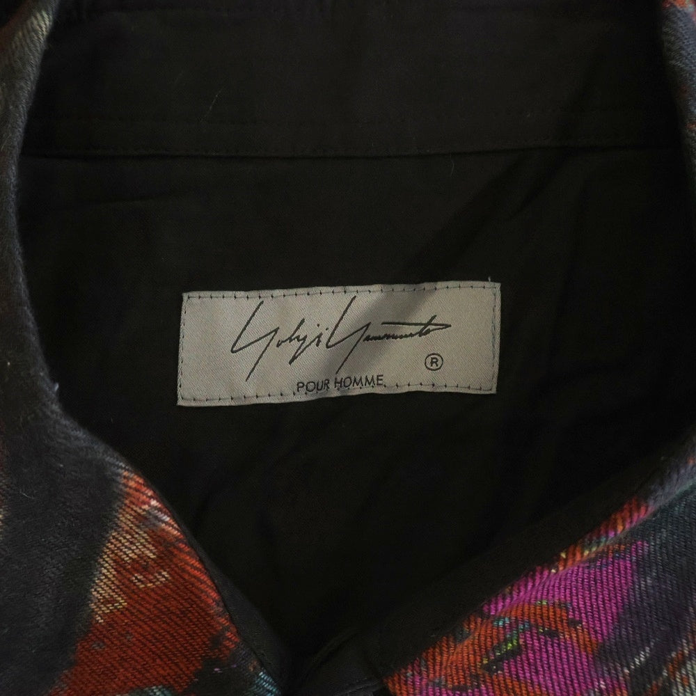 Yohji Yamamoto POUR HOMME(ヨウジヤマモト プールオム) 柄衿パッチワーク付き長袖シャツ HZ-B60-212 ブラック