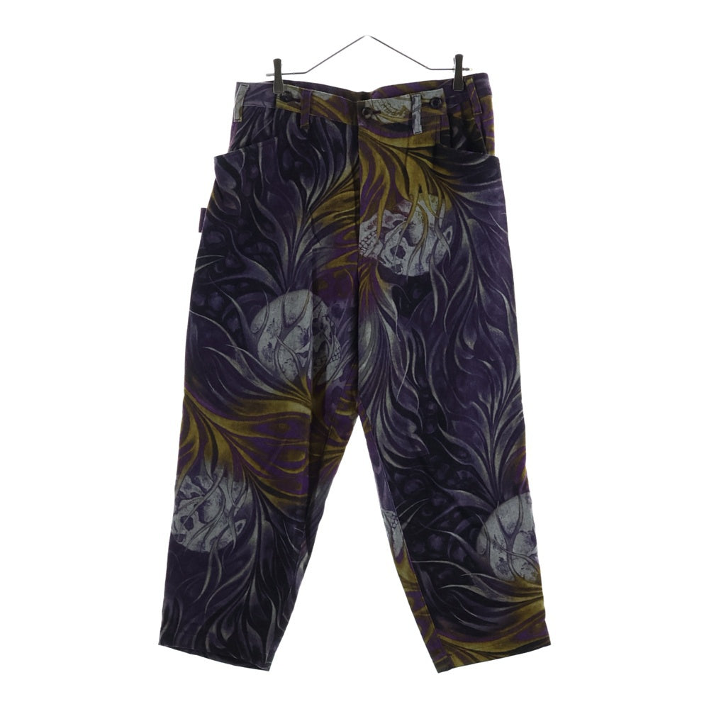 Yohji Yamamoto POUR HOMME(ヨウジヤマモト プールオム) フラノウール ワイドパンツ skull leaf スカルリーフ 総柄 ワイドパンツ パープル HK-P23-109