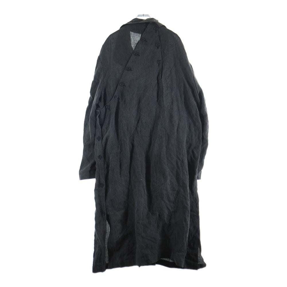 Yohji Yamamoto POUR HOMME(ヨウジヤマモト プールオム) リネン ボタン 切替えデザイン デニムロングコートHD-J31-306 ブラック
