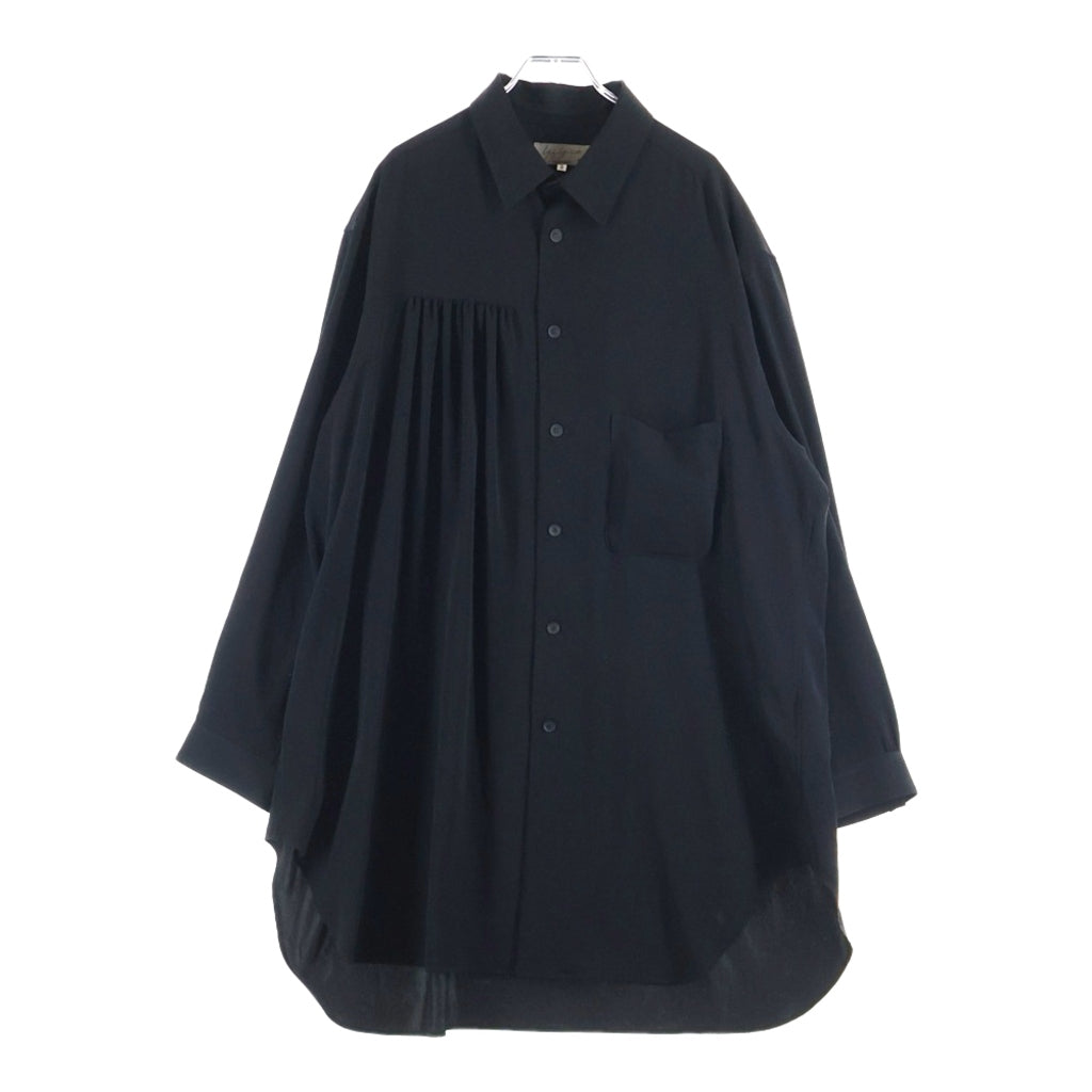 Yohji Yamamoto POUR HOMME(ヨウジヤマモト プールオム) 左ギャザーシャツ 長袖シャツ ブラック HN-B39-500