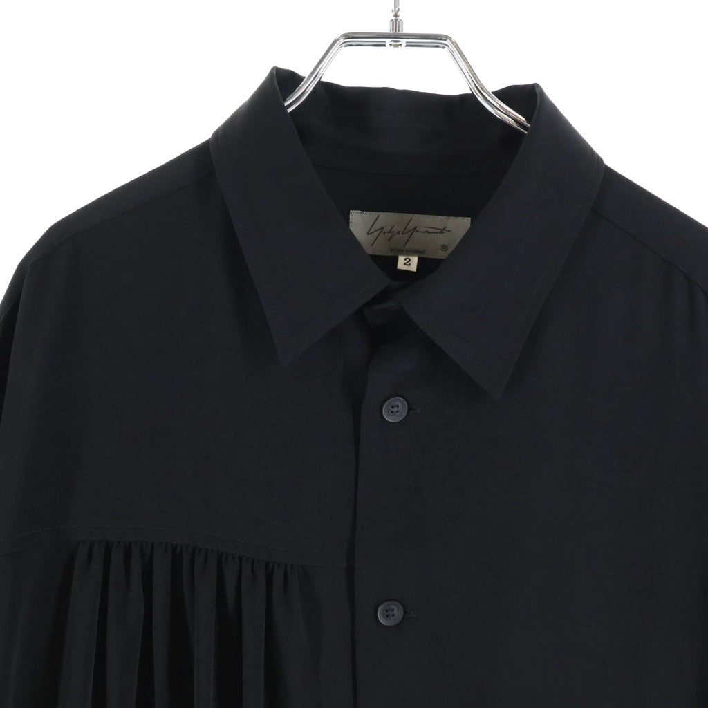 Yohji Yamamoto POUR HOMME(ヨウジヤマモト プールオム) 左ギャザーシャツ 長袖シャツ ブラック HN-B39-500