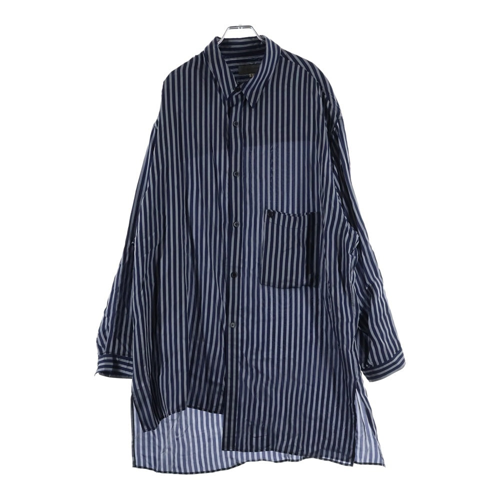 Yohji Yamamoto POUR HOMME(ヨウジヤマモト プールオム) 21AW フラシポケット付きB ストライプシャツ 長袖シャツ ネイビー HX-B28-219