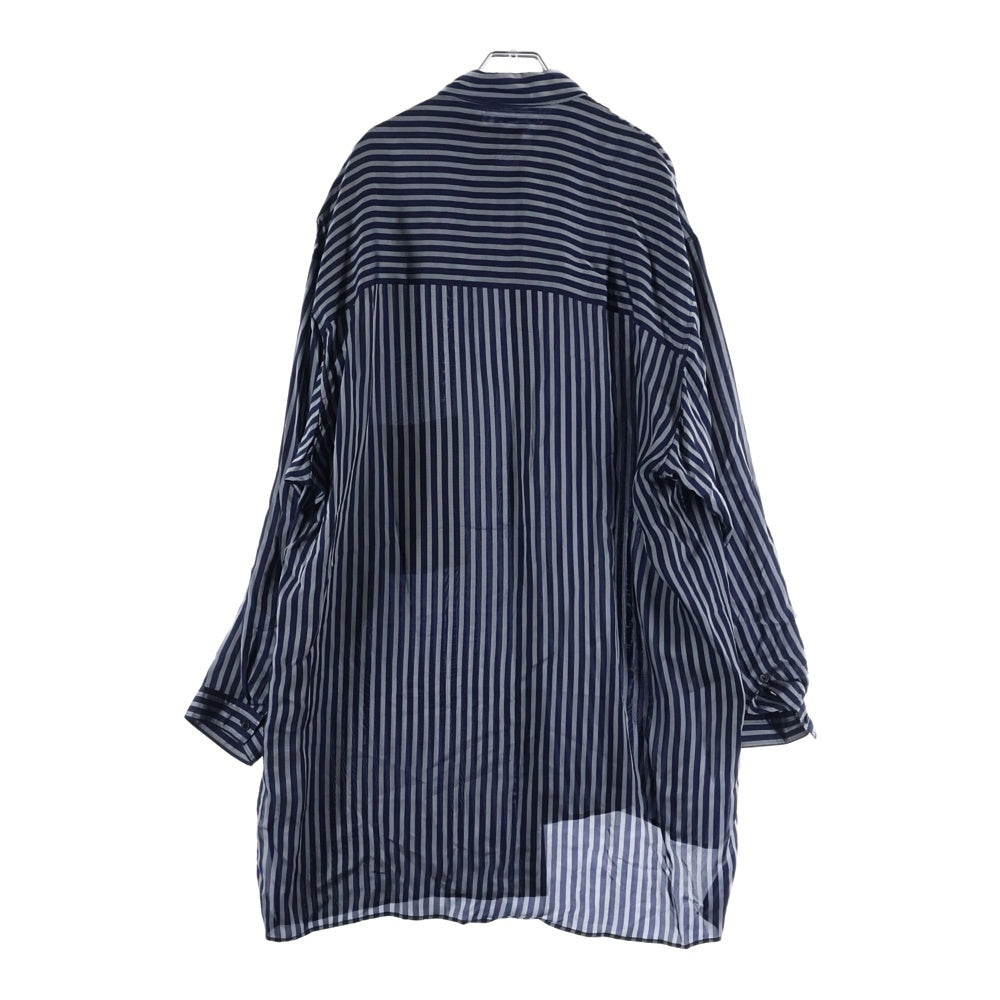 Yohji Yamamoto POUR HOMME(ヨウジヤマモト プールオム) 21AW フラシポケット付きB ストライプシャツ 長袖シャツ ネイビー HX-B28-219