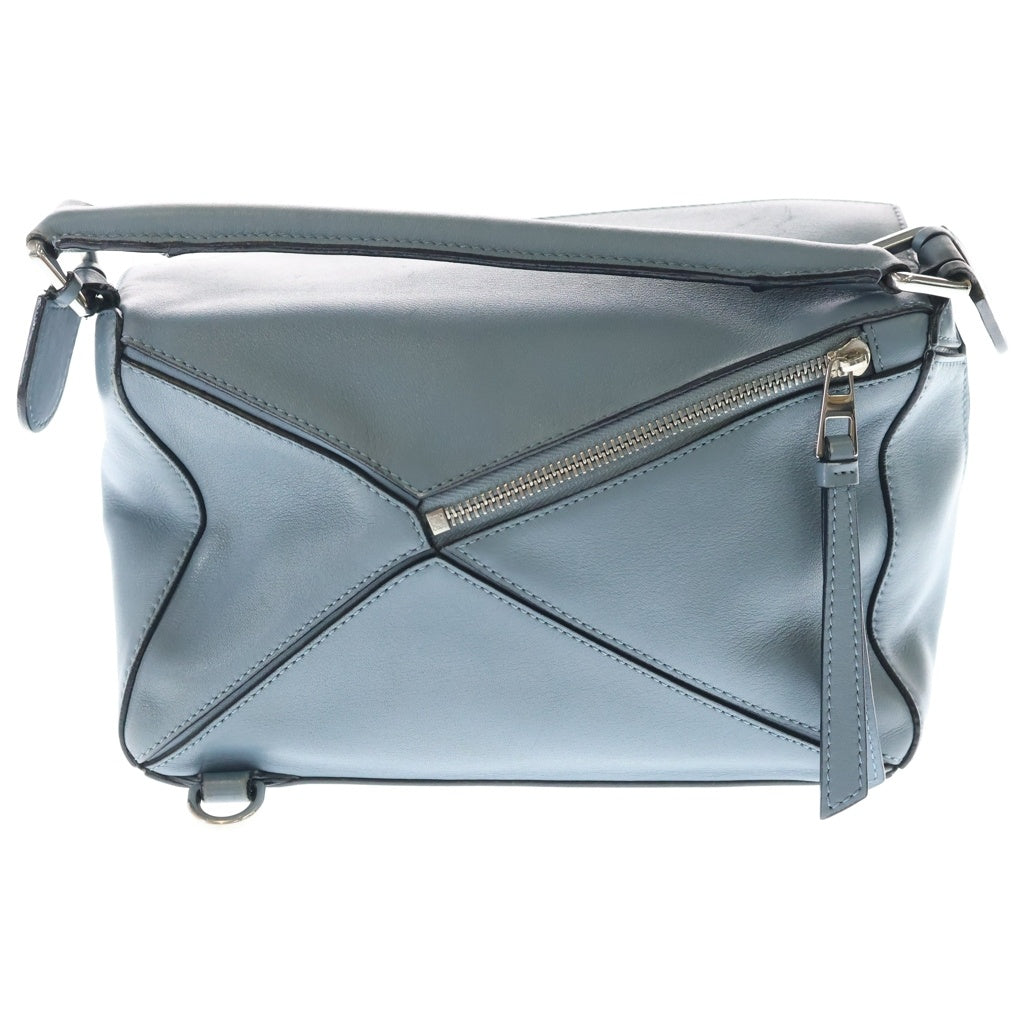 LOEWE(ロエベ) パズルバッグ ミニ 2WAYショルダーバッグ レザー ブルー シルバー金具 レディース