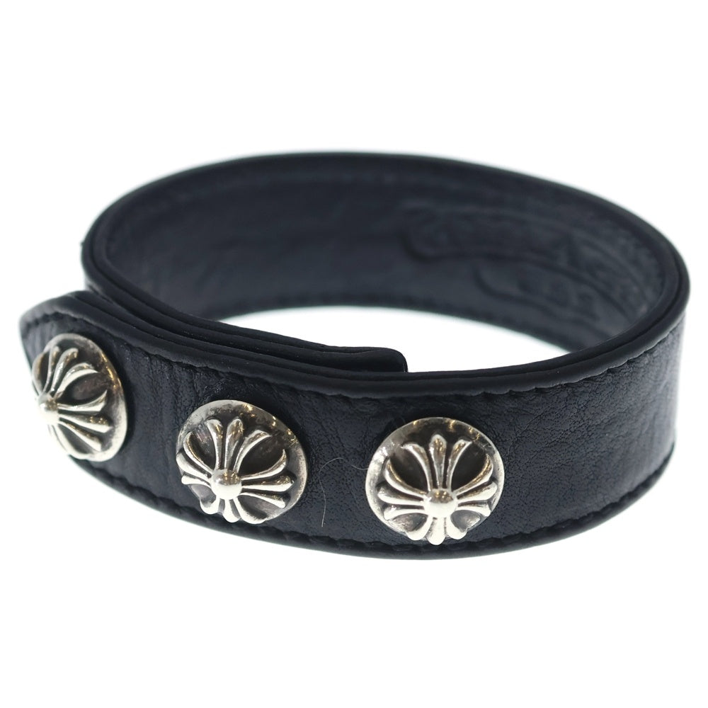 CHROME HEARTS(クロムハーツ) 3BTN 2SNP クロスボール 3ボタン2スナップ レザーブレスレット ブラック/シルバー BCA123