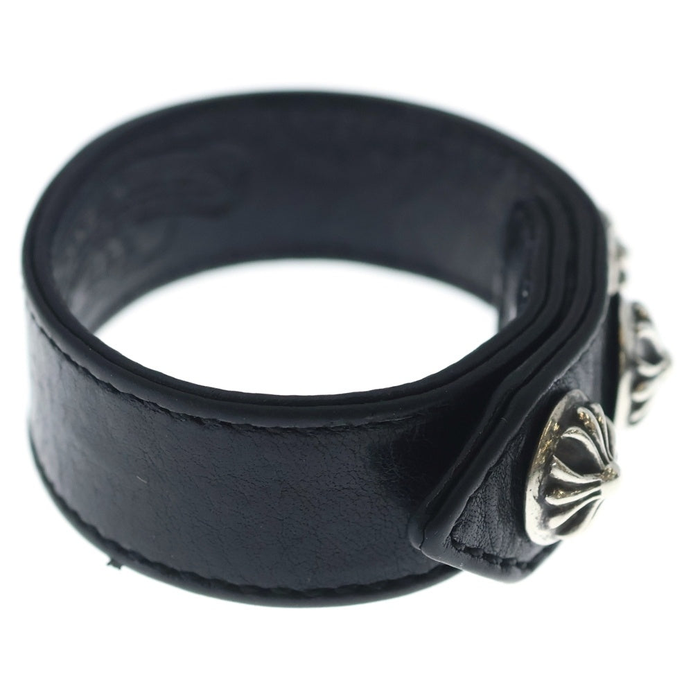 CHROME HEARTS(クロムハーツ) 3BTN 2SNP クロスボール 3ボタン2スナップ レザーブレスレット ブラック/シルバー BCA123