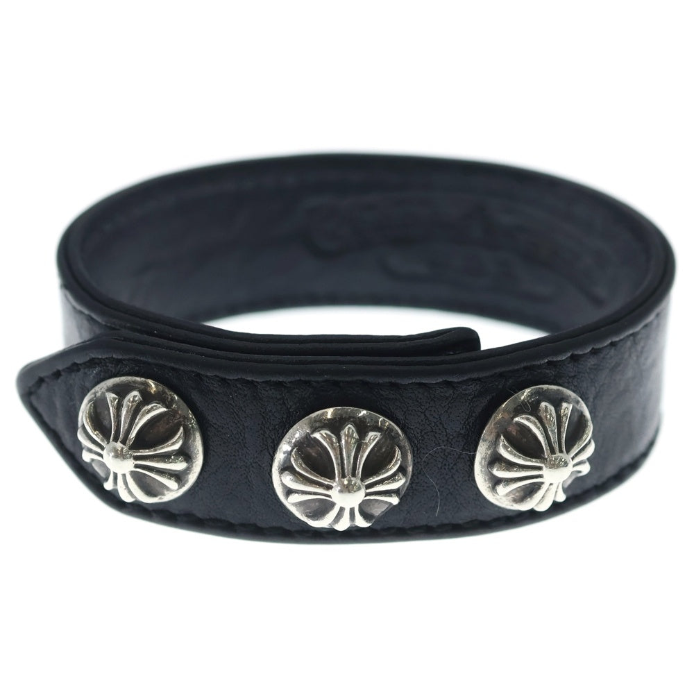 CHROME HEARTS(クロムハーツ) 3BTN 2SNP クロスボール 3ボタン2スナップ レザーブレスレット ブラック/シルバー BCA123