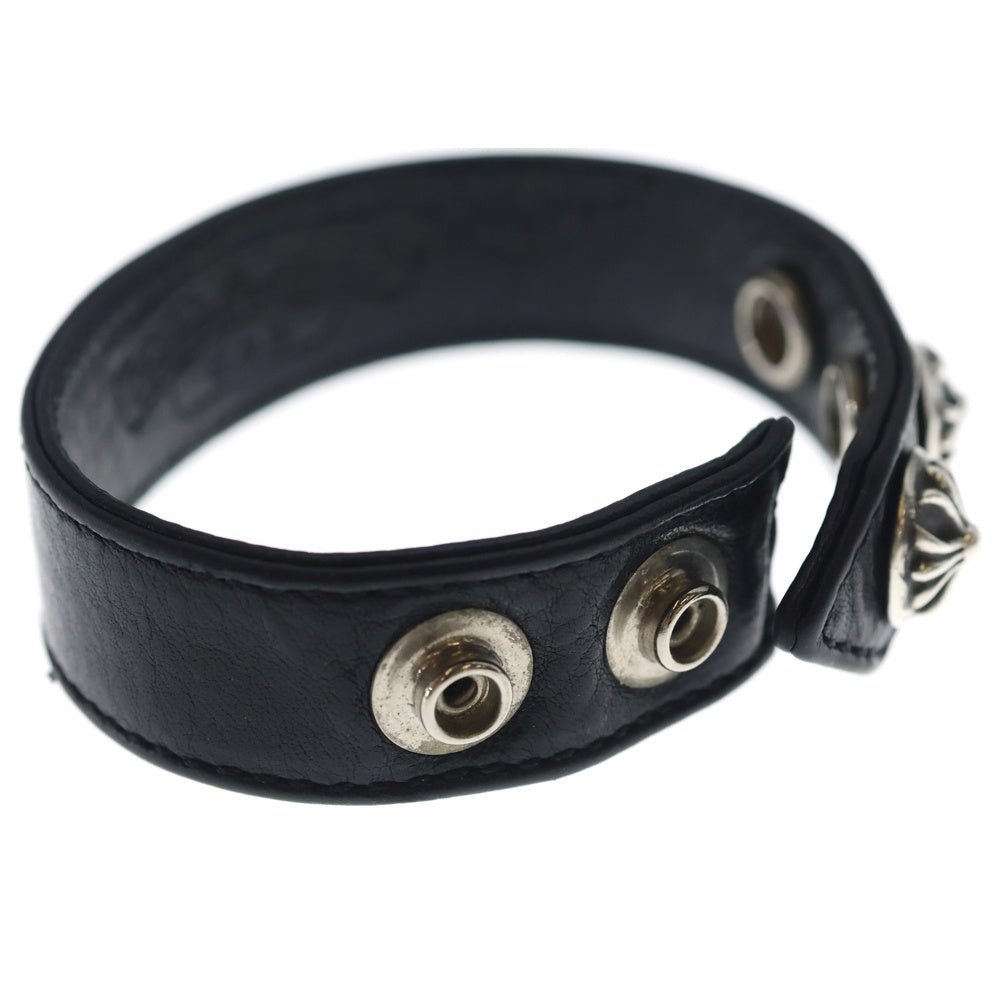 CHROME HEARTS(クロムハーツ) 3BTN 2SNP クロスボール 3ボタン2スナップ レザーブレスレット ブラック/シルバー BCA123