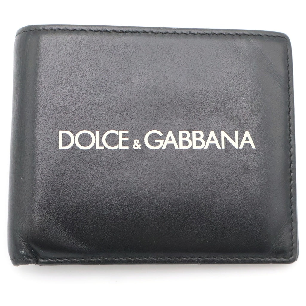 DOLCE & GABBANA(ドルチェアンドガッバーナ) エンブロイダリープリント 二つ折り財布 ウォレット ブラック