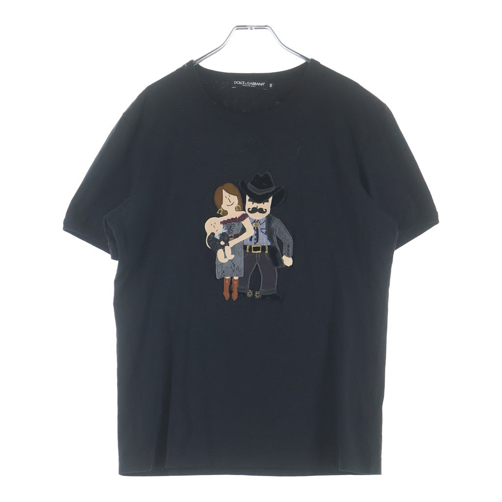 DOLCE & GABBANA(ドルチェアンドガッバーナ) フロントカウボーイパッチ クルーネック半袖カットソーTシャツ ブラック