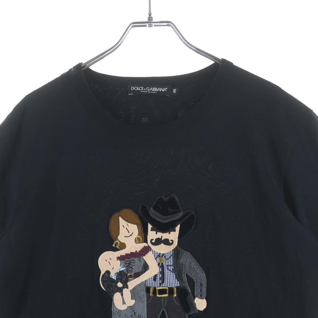 DOLCE & GABBANA(ドルチェアンドガッバーナ) フロントカウボーイパッチ クルーネック半袖カットソーTシャツ ブラック