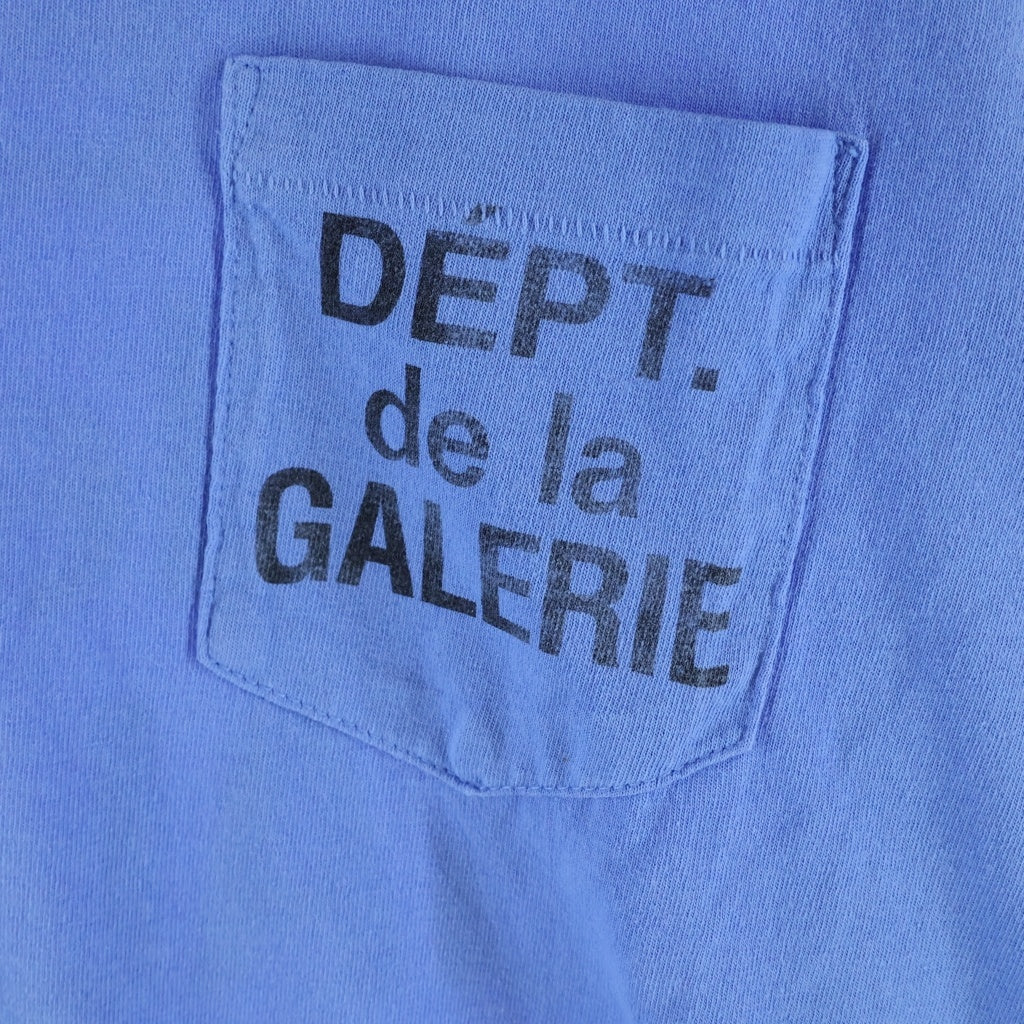 GALLERY DEPT.(ギャラリーデプト) Le Bar Shop LS Tee ポケットロゴ プリント クルーネックロングスリーブ長袖Tシャツ ブルー