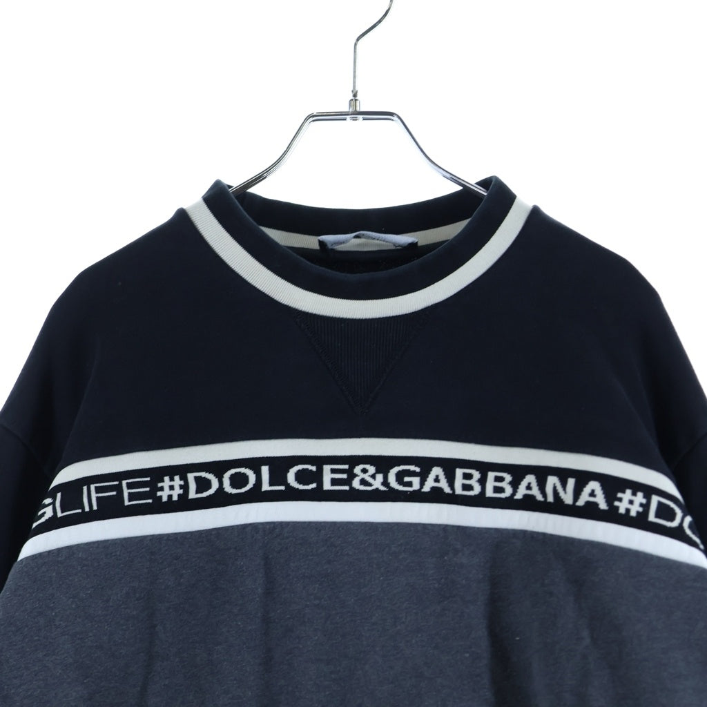 DOLCE & GABBANA(ドルチェアンドガッバーナ) ロゴライン クルーネック スウェットトレーナー ブラック G9KL0T