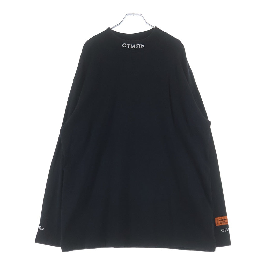 HERON PRESTON(ヘロンプレストン) 18SS ロゴ刺繍モックネック 長袖Tシャツ カットソー ブラック HMAB001S18600010