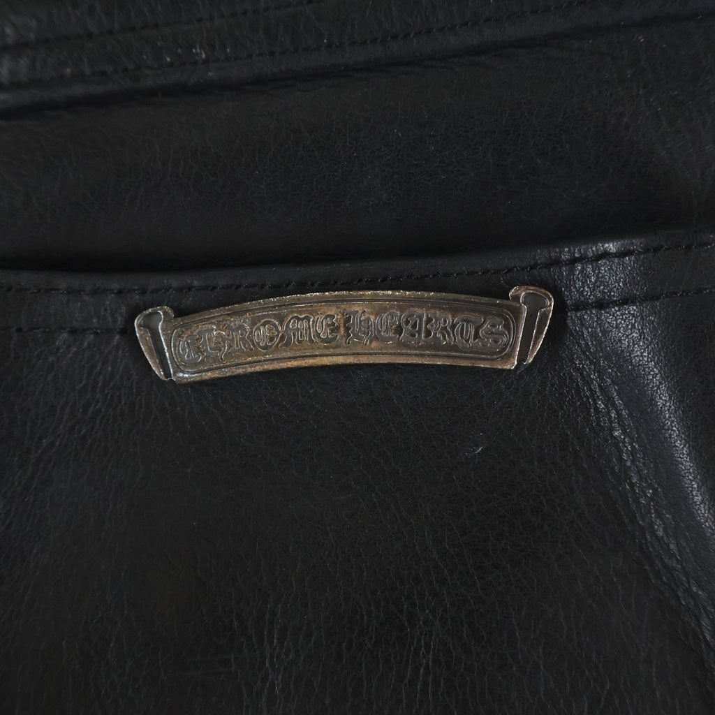 CHROME HEARTS(クロムハーツ) LTHR PANTS フレアニー クロスボールボタンフライ レザーパンツ ブラック