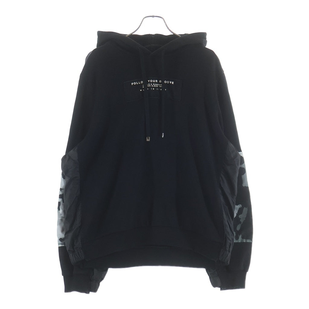 DOLCE & GABBANA(ドルチェアンドガッバーナ) FOLLOW Y OUR GROOVE ロゴパッチ プルオーバーパーカー パッチワークパーカー ブラック J9021Z G7YJV