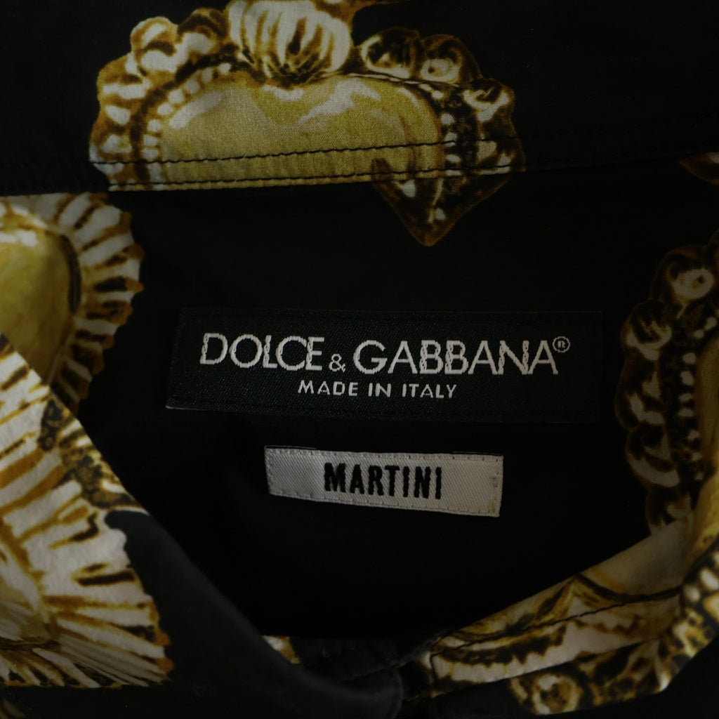 DOLCE & GABBANA(ドルチェアンドガッバーナ) ハート総柄 ボタンアップ襟付き長袖シャツ ブラック/イエロー G5EJ1T HS5D8