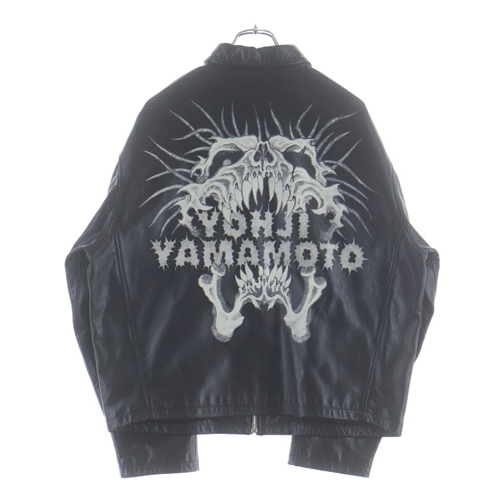 SUPREME(シュプリーム) ×Yohji Yamamoto 25AW Leather Jacket ヨウジヤマモト プリントジップアップレザージャケット ライダースシングルジャケット ブラック
