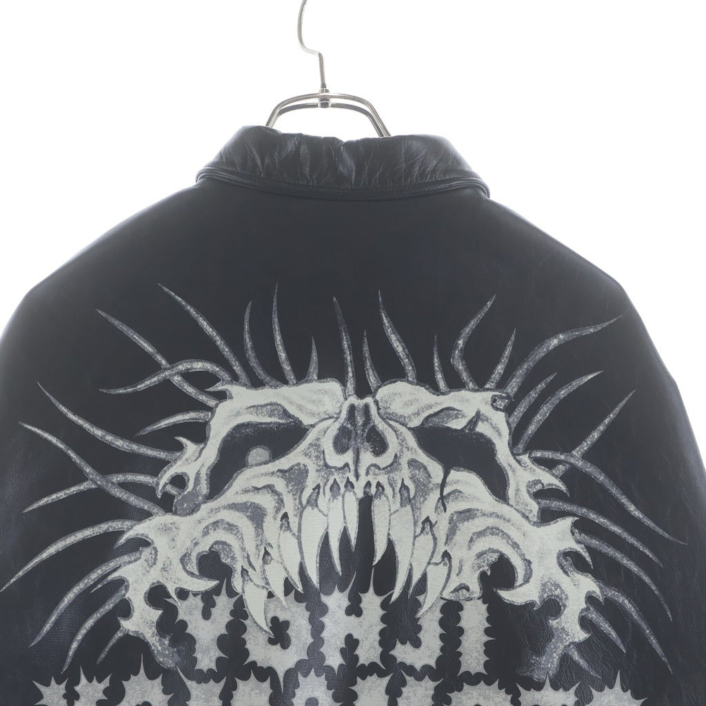 SUPREME(シュプリーム) ×Yohji Yamamoto 25AW Leather Jacket ヨウジヤマモト プリントジップアップレザージャケット ライダースシングルジャケット ブラック