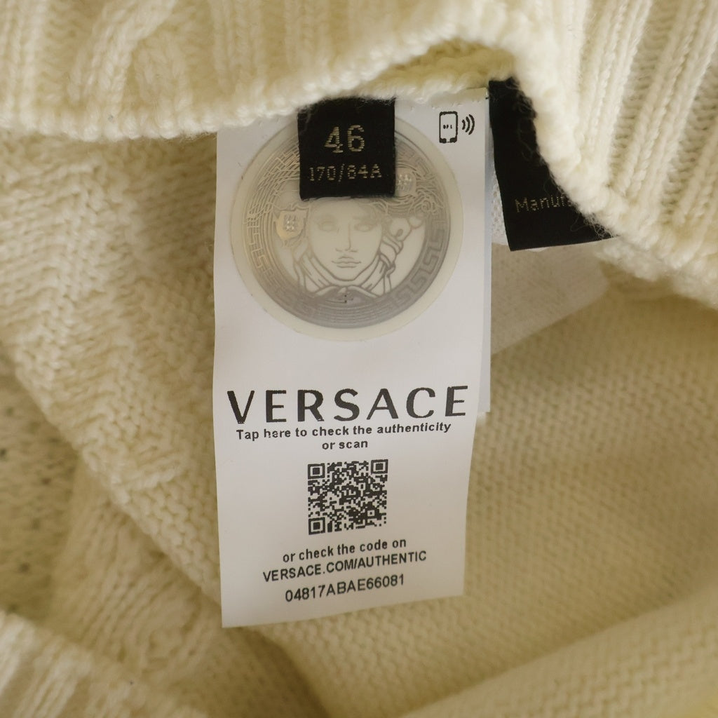 VERSACE(ヴェルサーチ) ロゴ刺繍 クルーネックシャギーニット ホワイト A82702