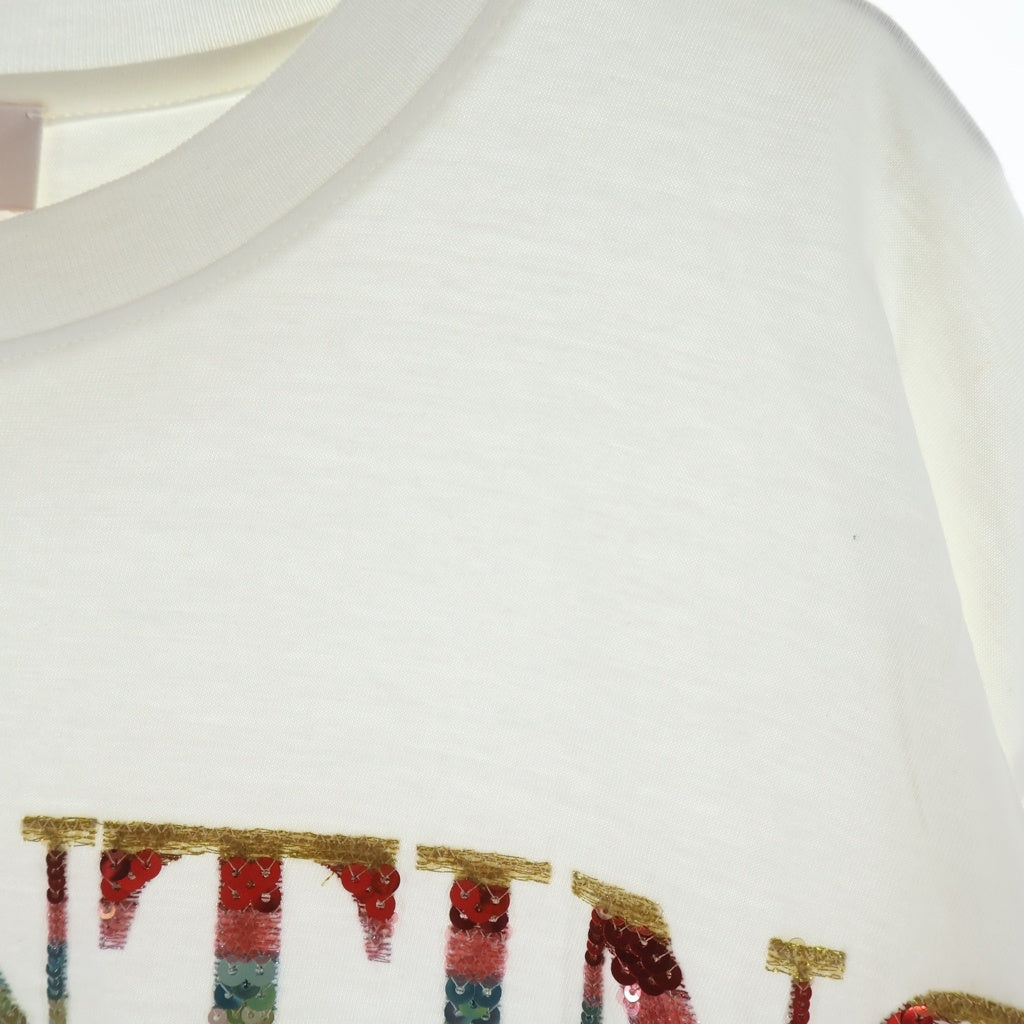 VALENTINO(ヴァレンティノ) スパンコールロゴ デザイン Tシャツ/カットソー ホワイト
