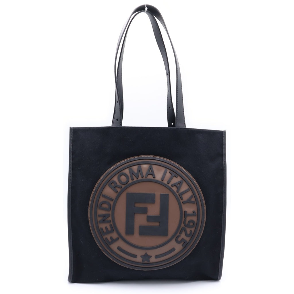 FENDI(フェンディ) ラバーロゴキャンバストートバッグ ハンドバック ブラック/ブラウン レディース