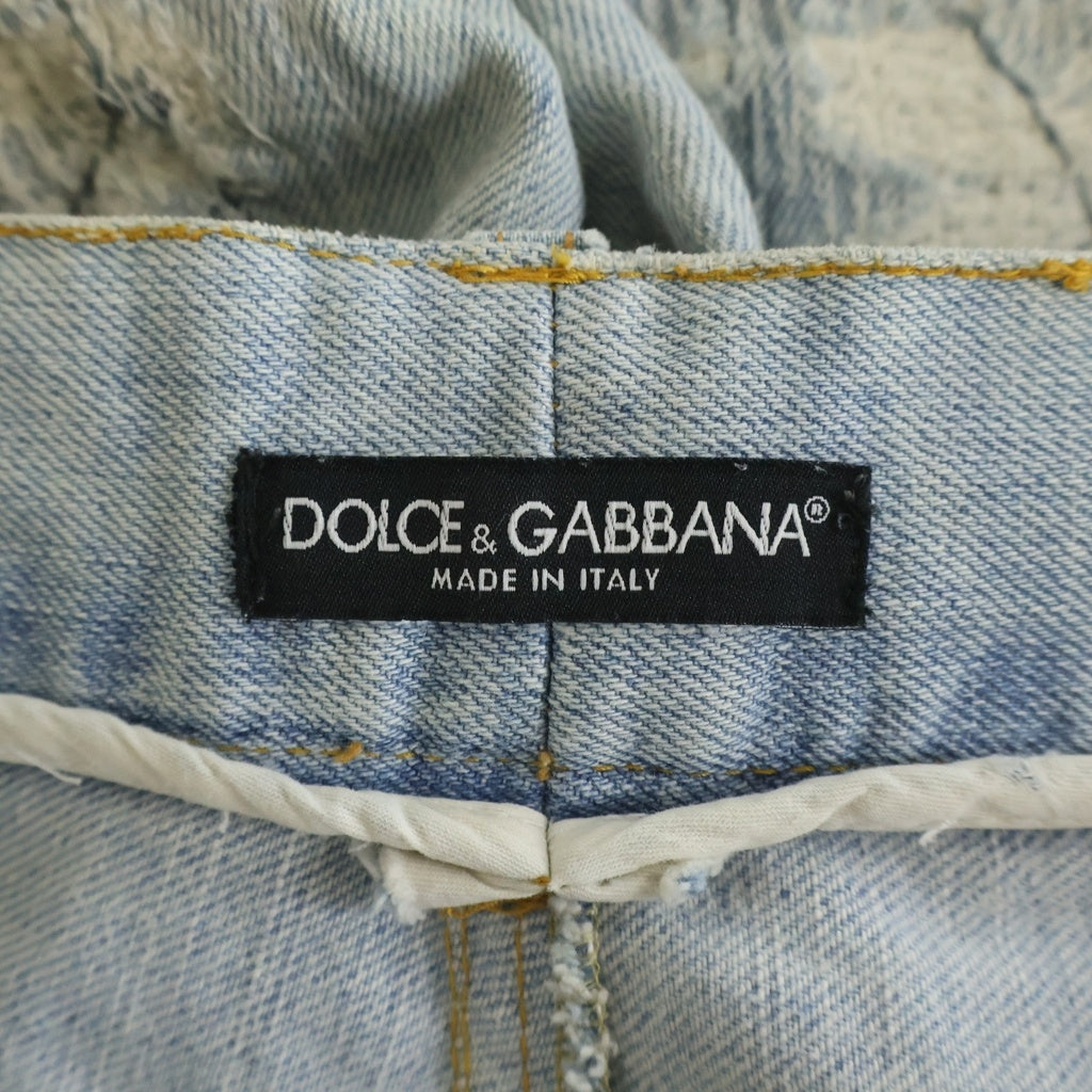 DOLCE & GABBANA(ドルチェアンドガッバーナ) イタリア限定 ダメージ加工 ボタンフライ ストレートデニムパンツ ブルー