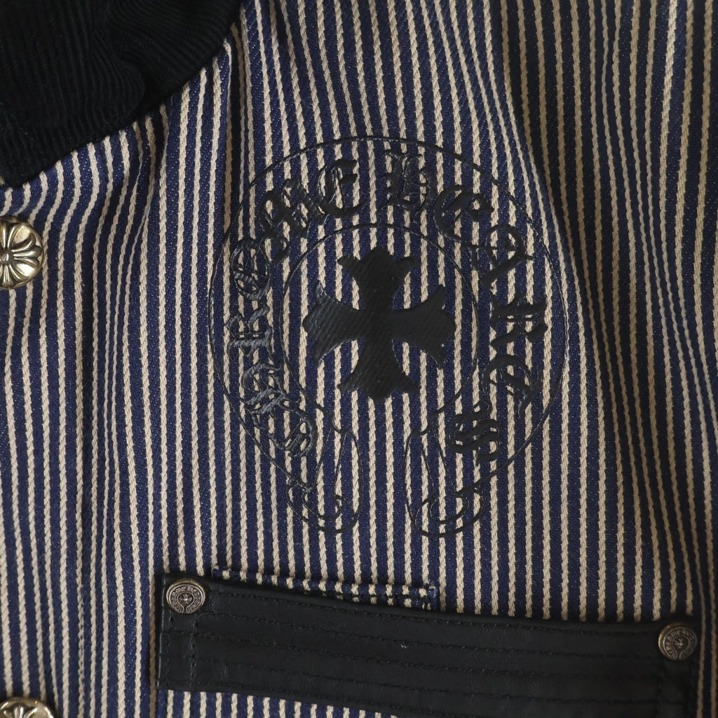 CHROME HEARTS(クロムハーツ) SOAP ON A ROPE ソープオンアロープ レザー切替 CHロゴプリント ストライプ ジャケット ベージュ/インディゴ/ブラック