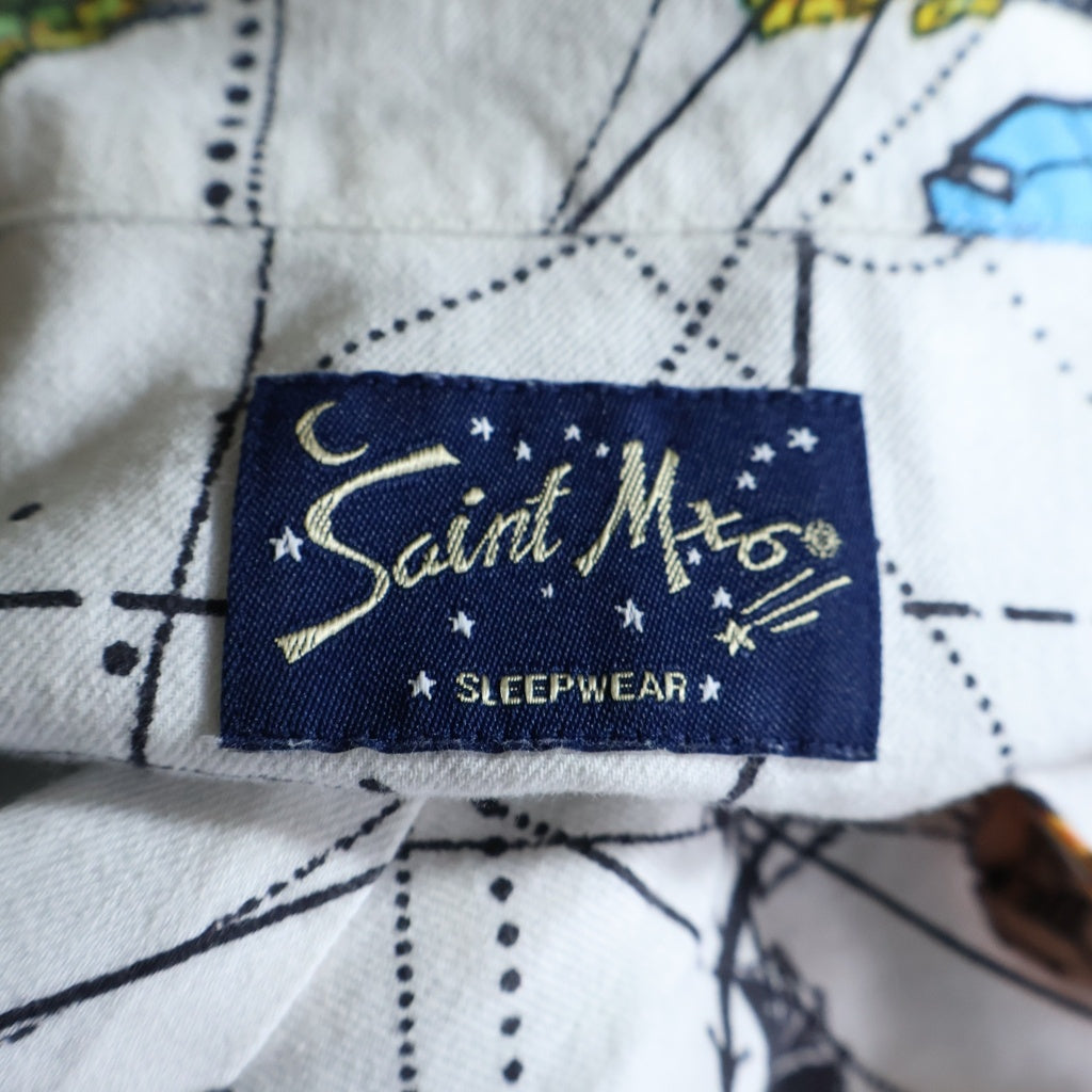 SAINT MICHAEL(セントマイケル) 23SS ×Dr Woo PAJAMA SHIRTS SM-S23-0000-082 ドクターウーコラボ フロントポケット パジャマシャツ 長袖シャツ 総柄 ホワイト