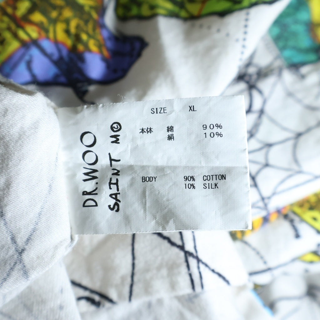 SAINT MICHAEL(セントマイケル) 23SS ×Dr Woo PAJAMA SHIRTS SM-S23-0000-082 ドクターウーコラボ フロントポケット パジャマシャツ 長袖シャツ 総柄 ホワイト