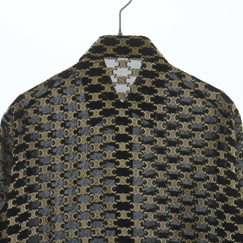 CELINE(セリーヌ) Loose jacquard silk shirt トリオンフ総柄 ルーズ ジャガード シルク長袖シャツ ブラック/ゴールド 2C008805F