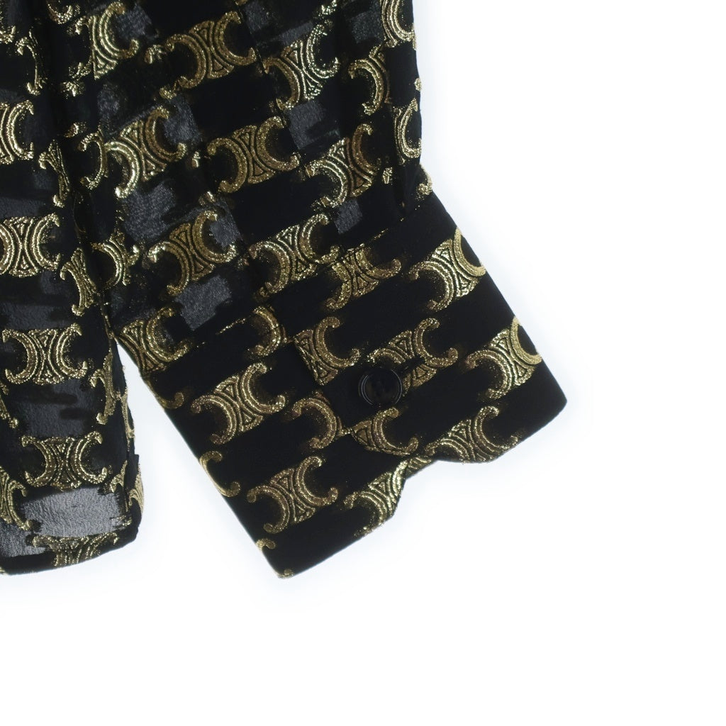 CELINE(セリーヌ) Loose jacquard silk shirt トリオンフ総柄 ルーズ ジャガード シルク長袖シャツ ブラック/ゴールド 2C008805F