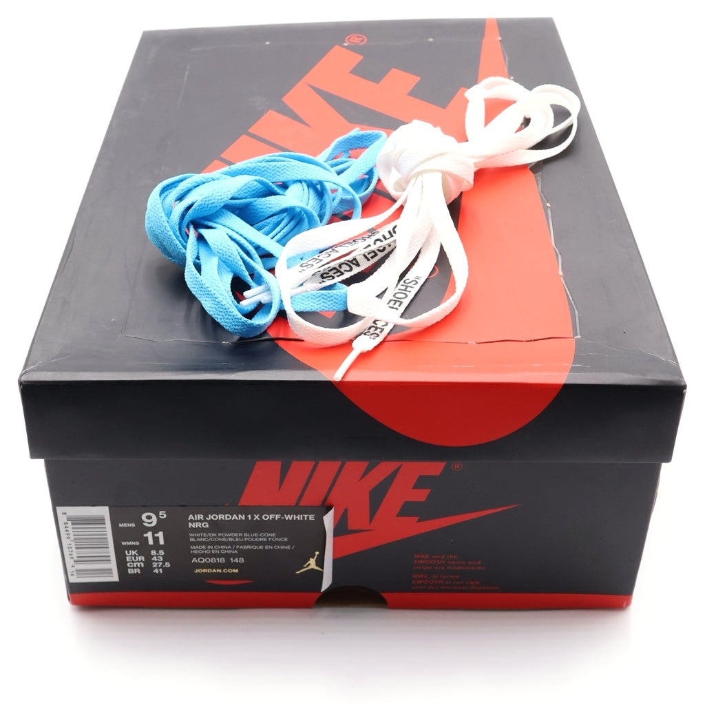 NIKE(ナイキ) ×OFF-WHITE AIR JORDAN 1 POWDER BLUE UNC AQ0818-148 オフホワイト エアジョーダン1 パウダーブルー ハイカットスニーカー US9.5/27.5cm ホワイト/ブルー