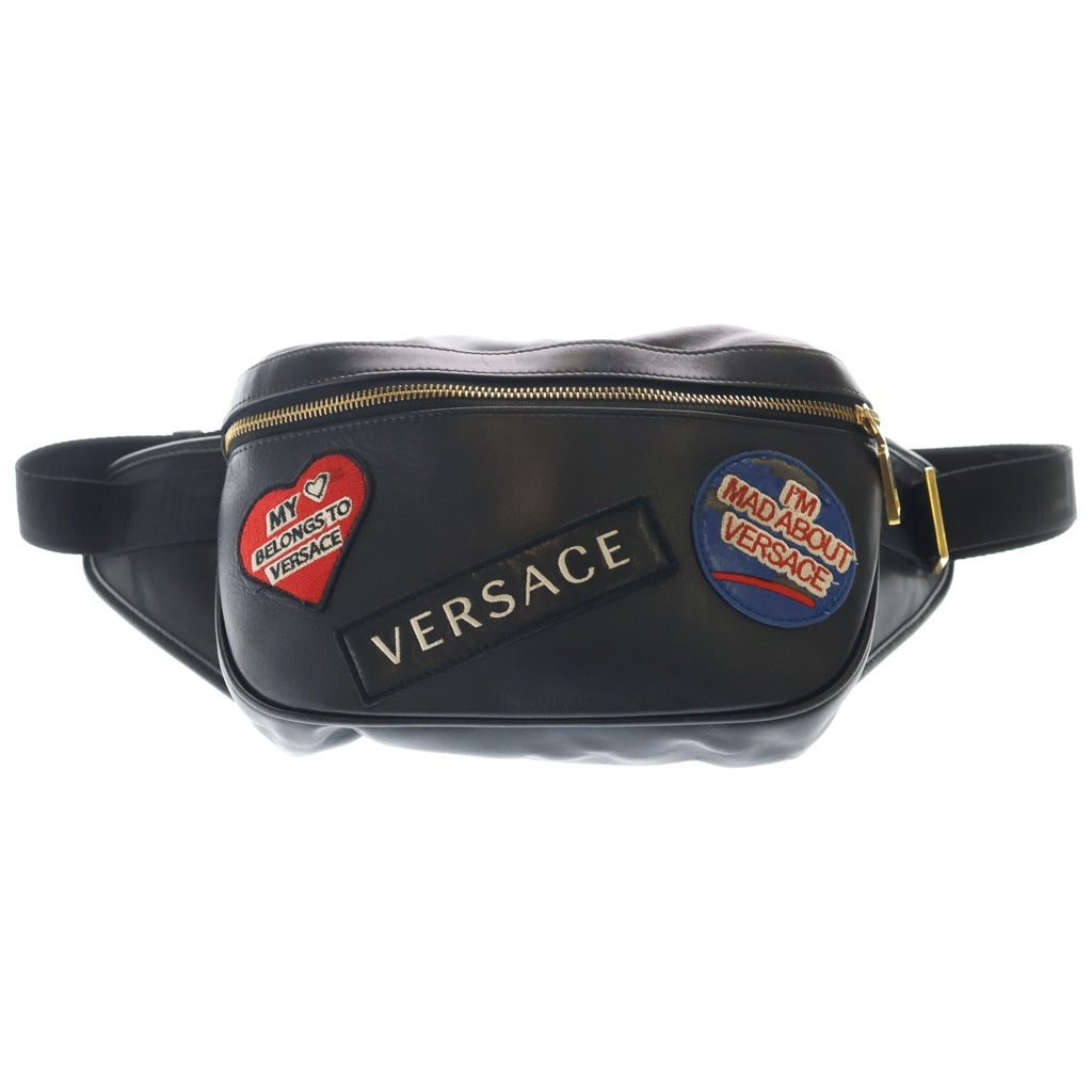 VERSACE ヴェルサーチ 19AW ワッペン刺繍 レザーボディバック ブラック DFB7225 VERSACE(ヴェルサーチ) 19AW ワッペン刺繍 レザーボディバック