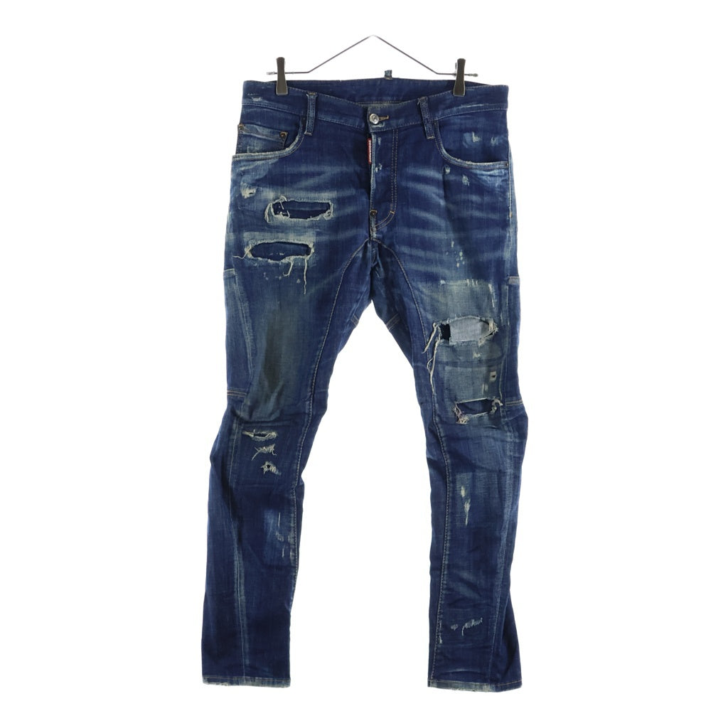 DSQUARED2(ディースクエアード) 21AW TIDY BIKER JEAN ダメージ加工バイカースキニーデニムパンツ インディゴ S74LB0960 S30342