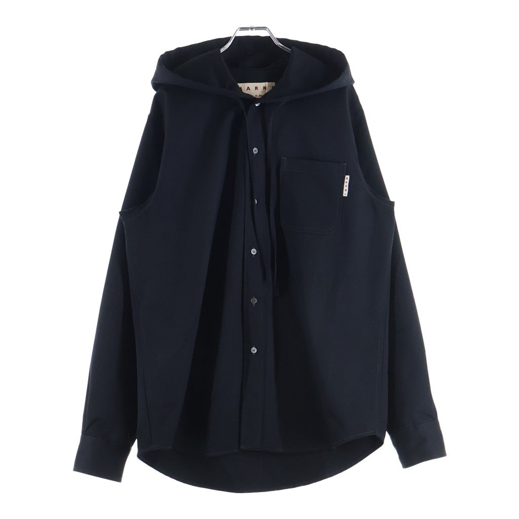 MARNI(マルニ) ウールギャバジン ボタンアップフーデット長袖シャツ ブラック CUMU0195A0