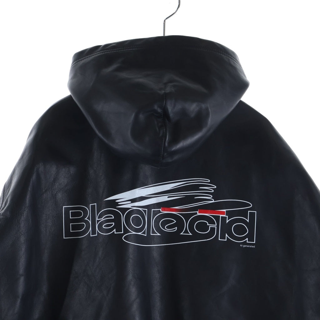 BALENCIAGA(バレンシアガ) 24AW LINED ZIP-UP HOODIE JACKET フロントロゴプリント ジップアップ レザーフーデットジャケット ブラック 790311 TQS15